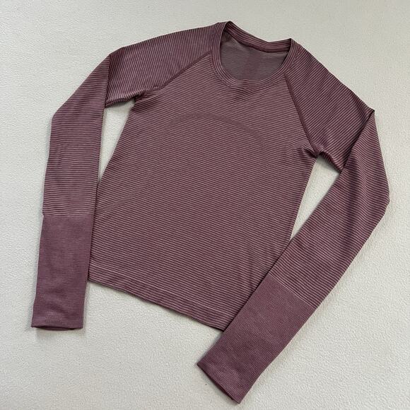 Lululemon Grey Pink Raspberry Stripe Swiftly Tech Long Sleeve Top 2.0 Race 4 - Picture 2 of 7